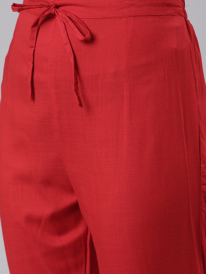 Neerus Red printed kurta set with trouser and dupatta - detail view 2