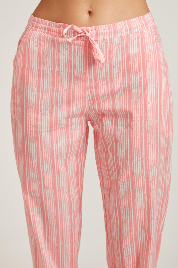 Neerus Pink cotton mirror work kurta set - detail view 1