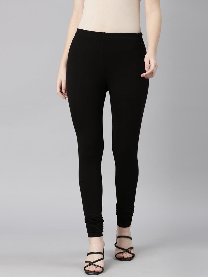 Neerus Black cotton legging - front view