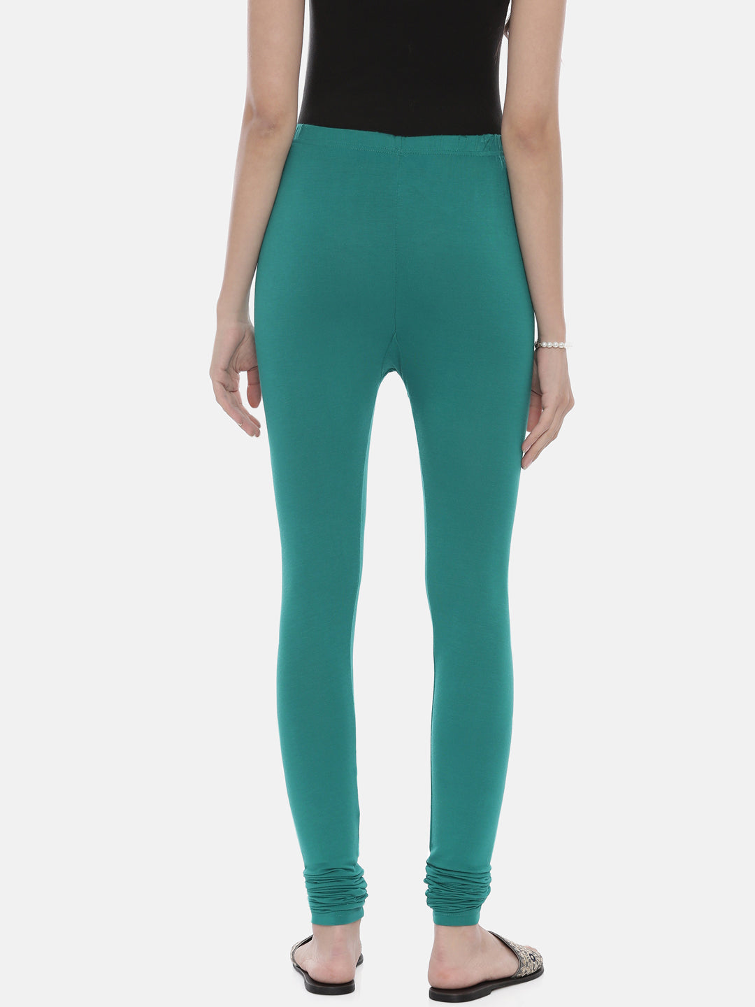 Neerus Green lycra solid leggings bottom - detail view 6