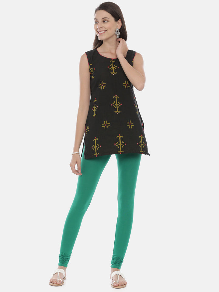 Neerus Green lycra straight leggings - detail view 20
