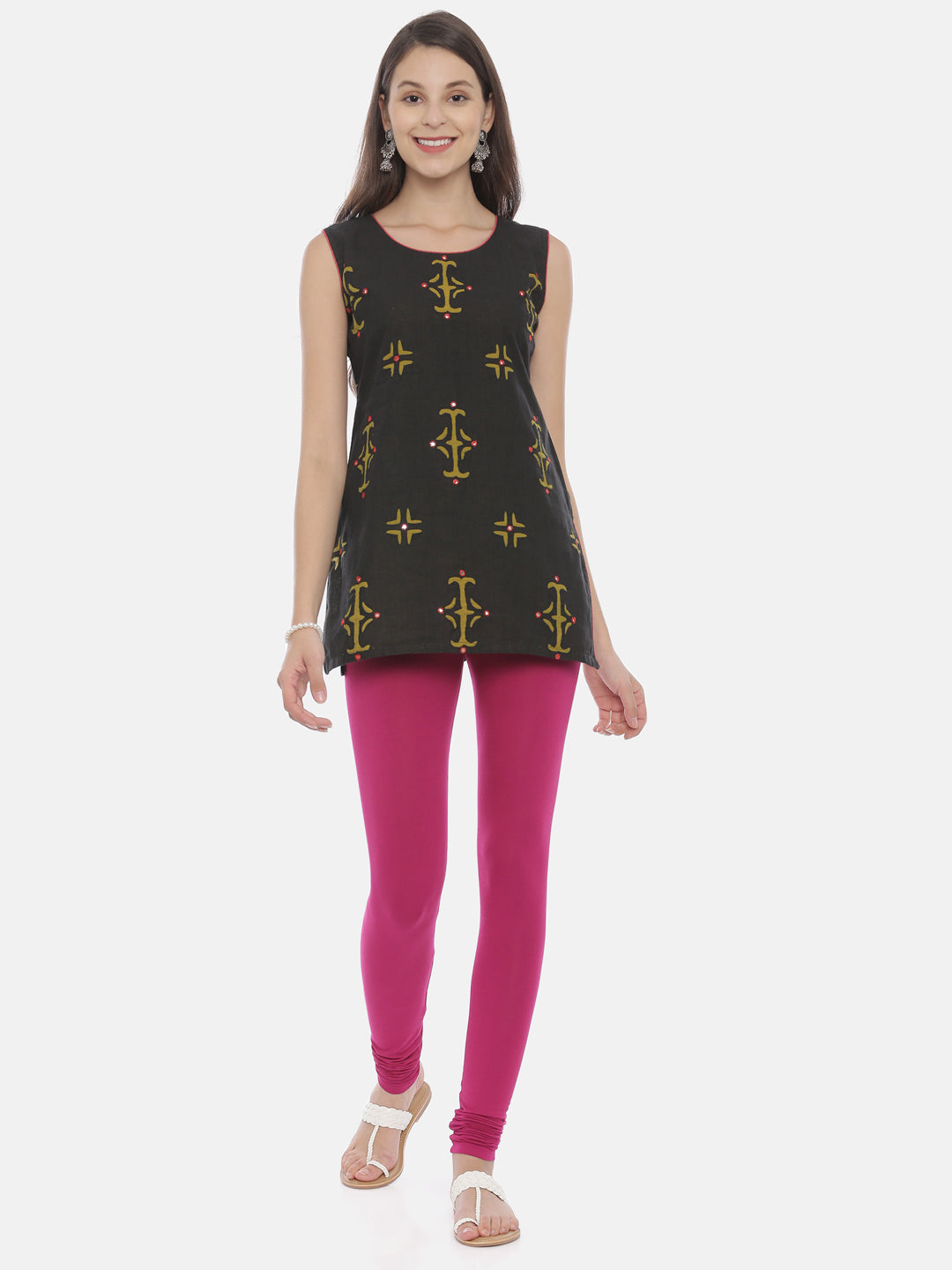 Neerus Pink polyester solid leggings - front view