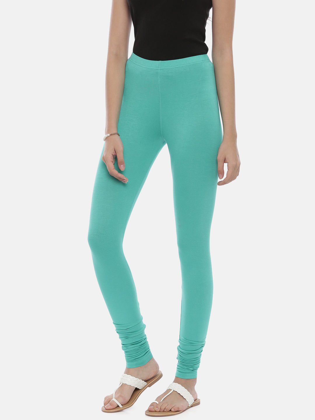 Neerus Mint Color Lycra Fabric Leggings