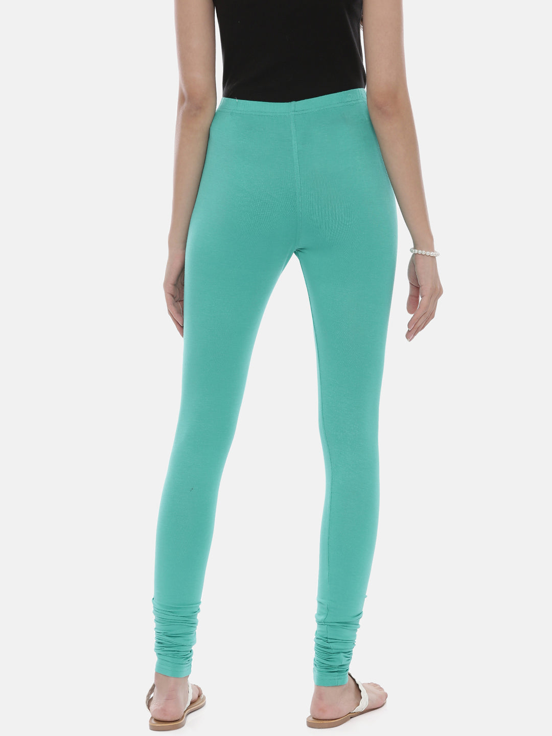 Neerus Green lycra solid leggings - detail view 7
