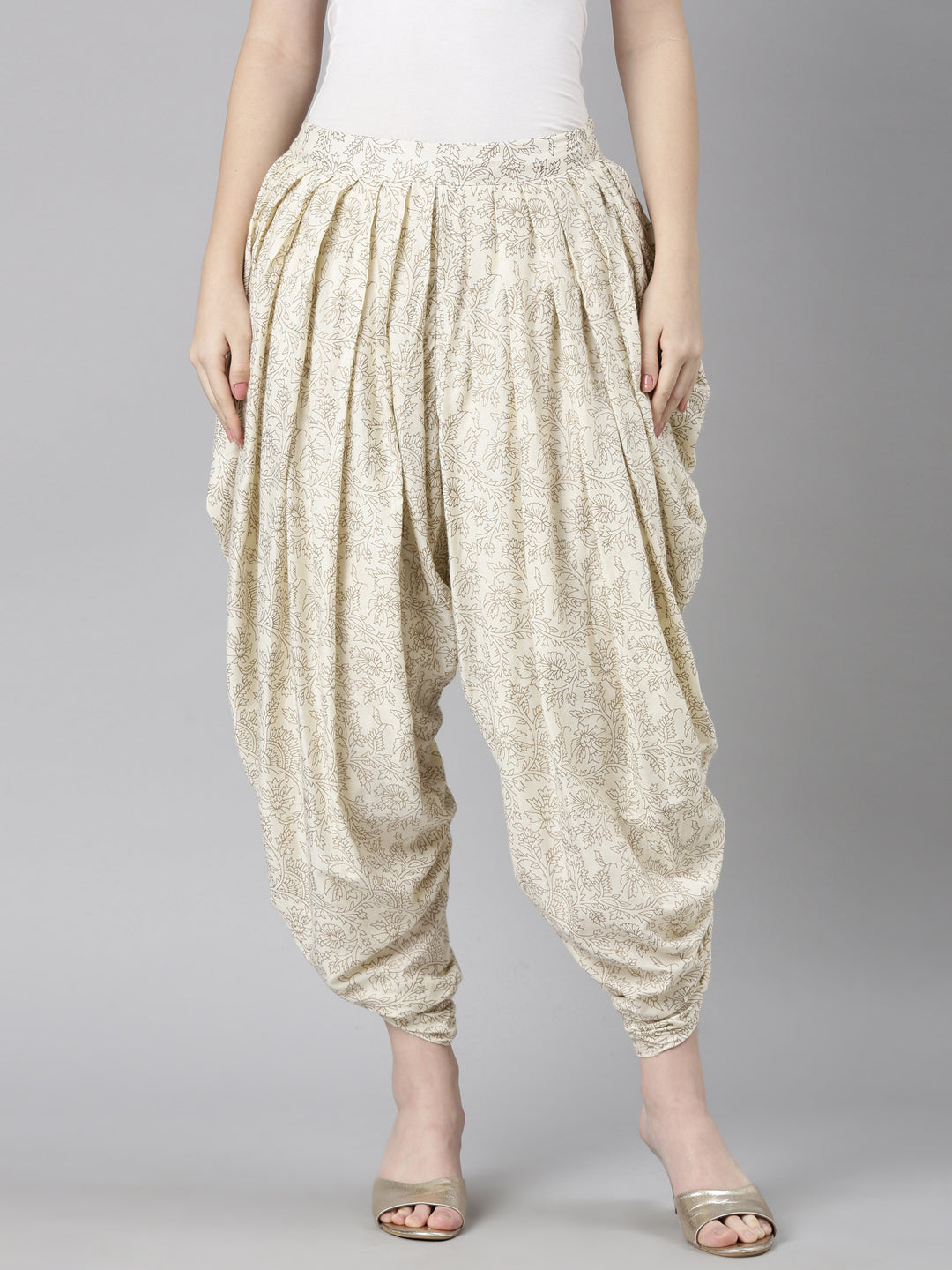 Neerus Beige solid dhoti pant - front view