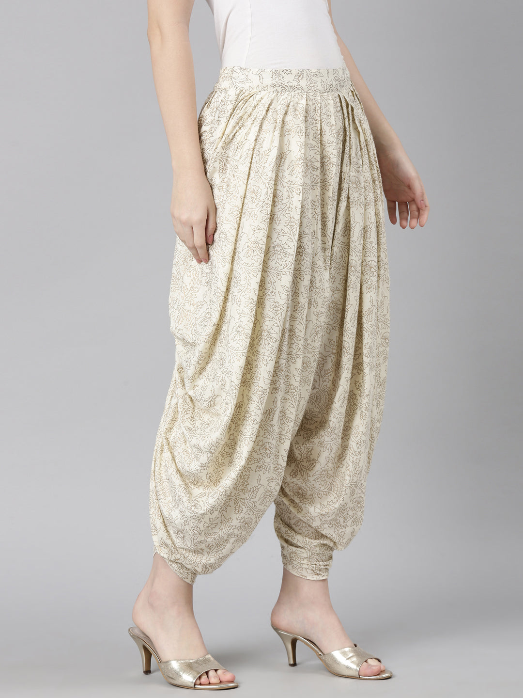 Neerus Beige solid dhoti pant - side view