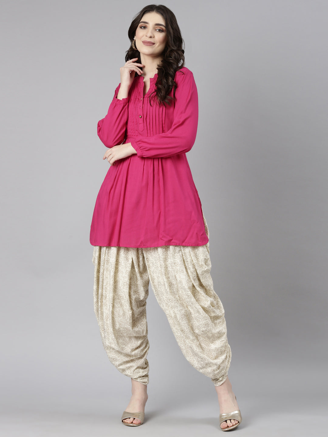 Neerus Beige solid dhoti pant - detail view 2