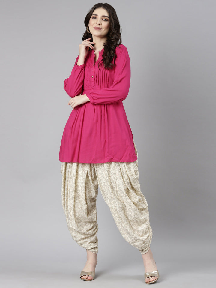 Neerus Beige solid dhoti pant - detail view 2