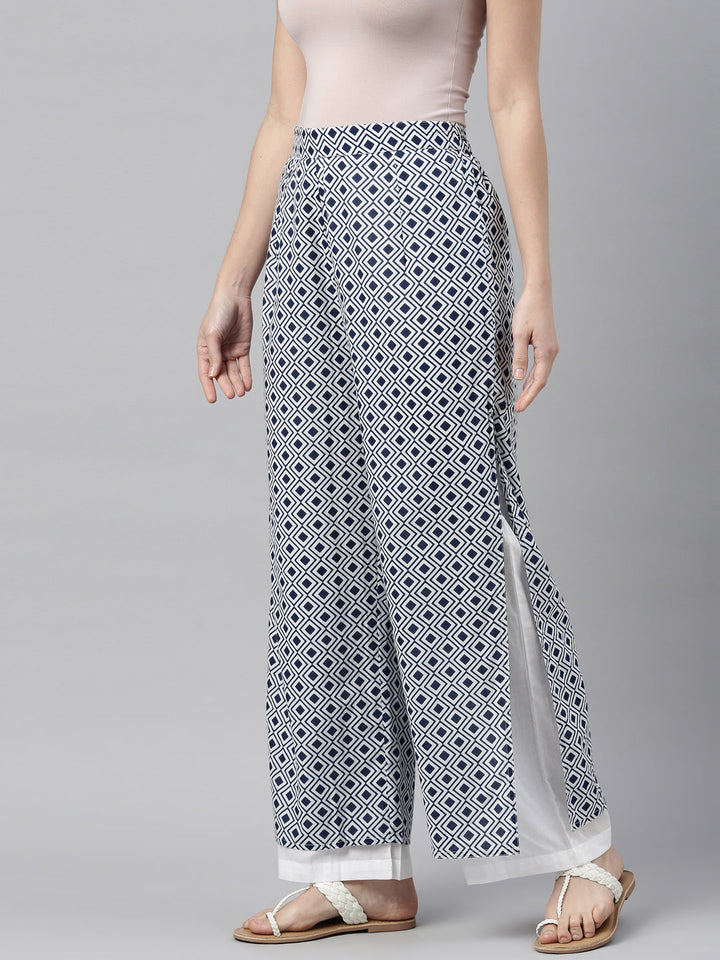 Neerus Blue cotton solid palazzo bottom - side view