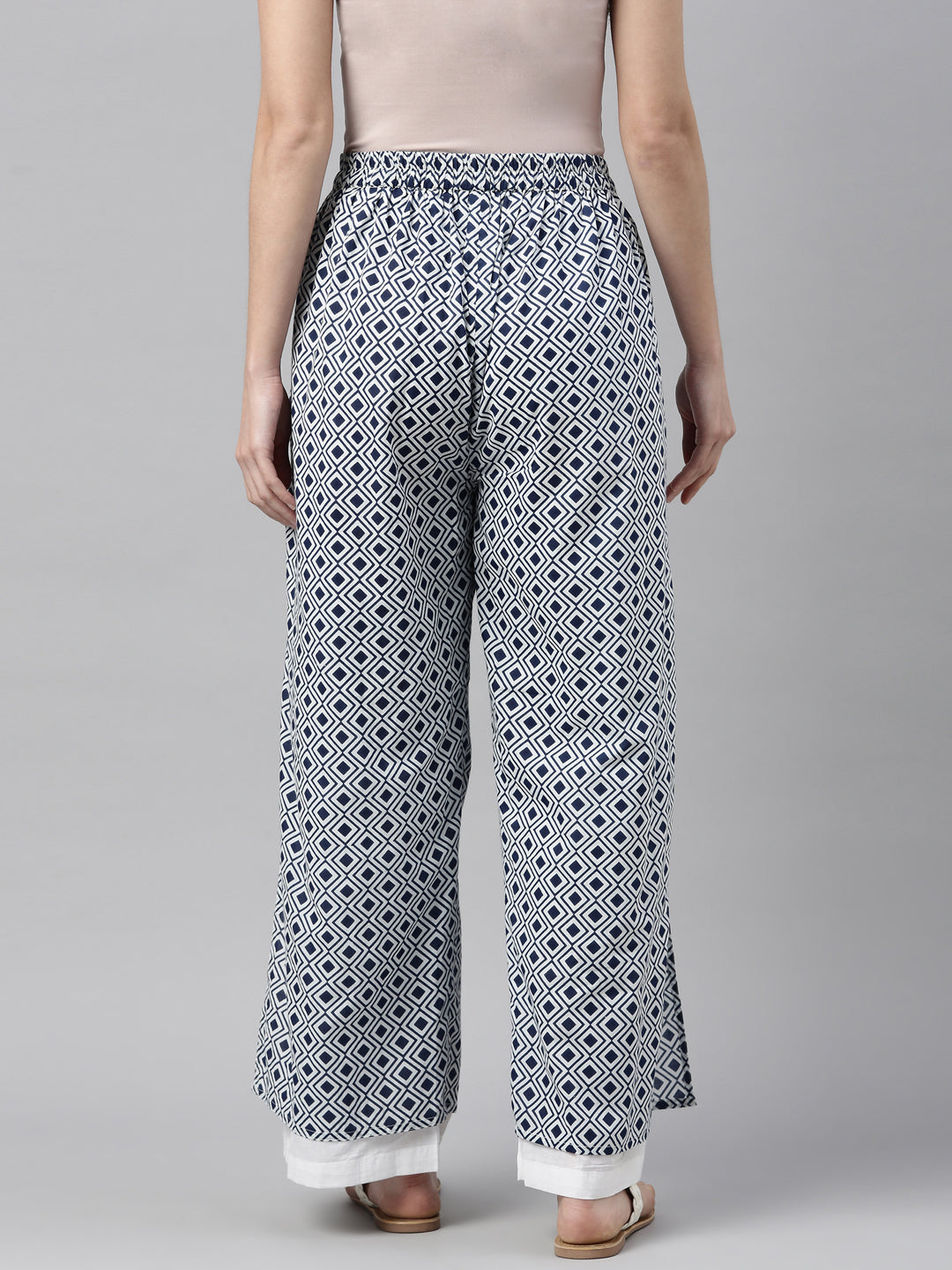 Neerus Blue cotton solid palazzo bottom - detail view 2