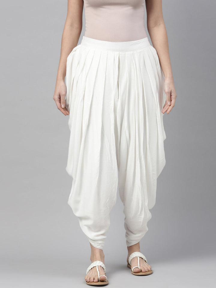 Neerus White cotton solid dhoti bottom - detail view 6