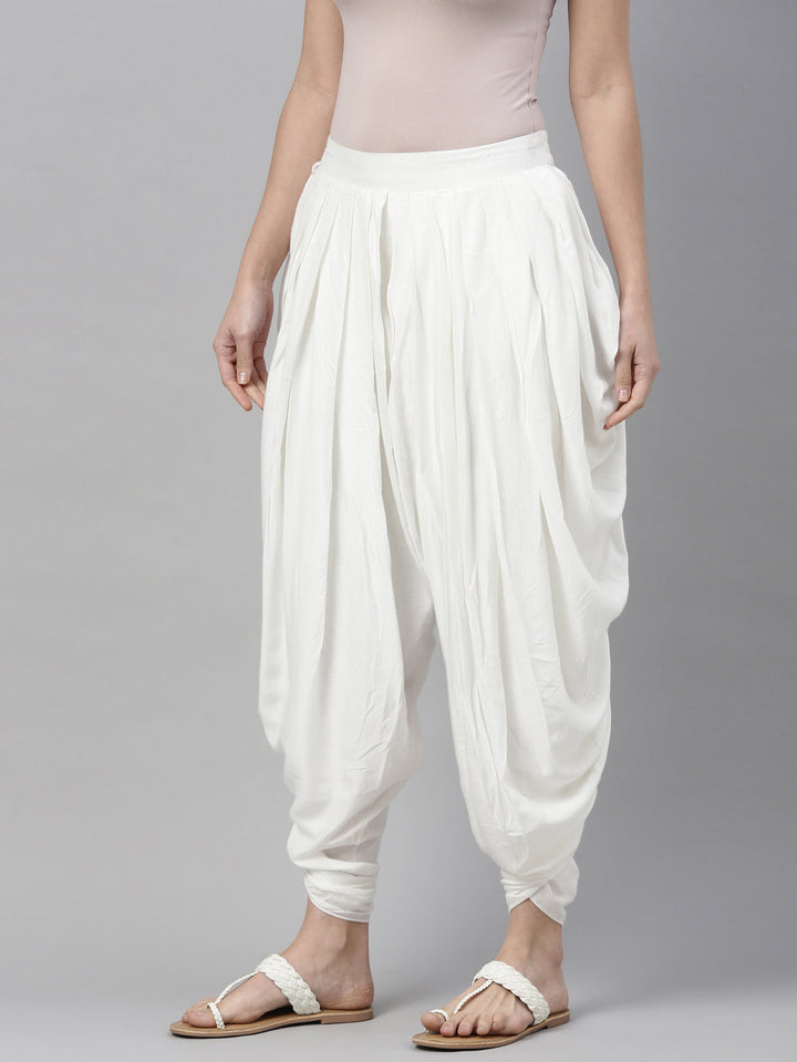 Neerus White cotton solid dhoti bottom - side view