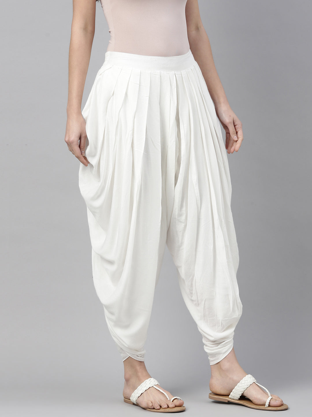 Neerus White cotton solid dhoti bottom - detail view 1