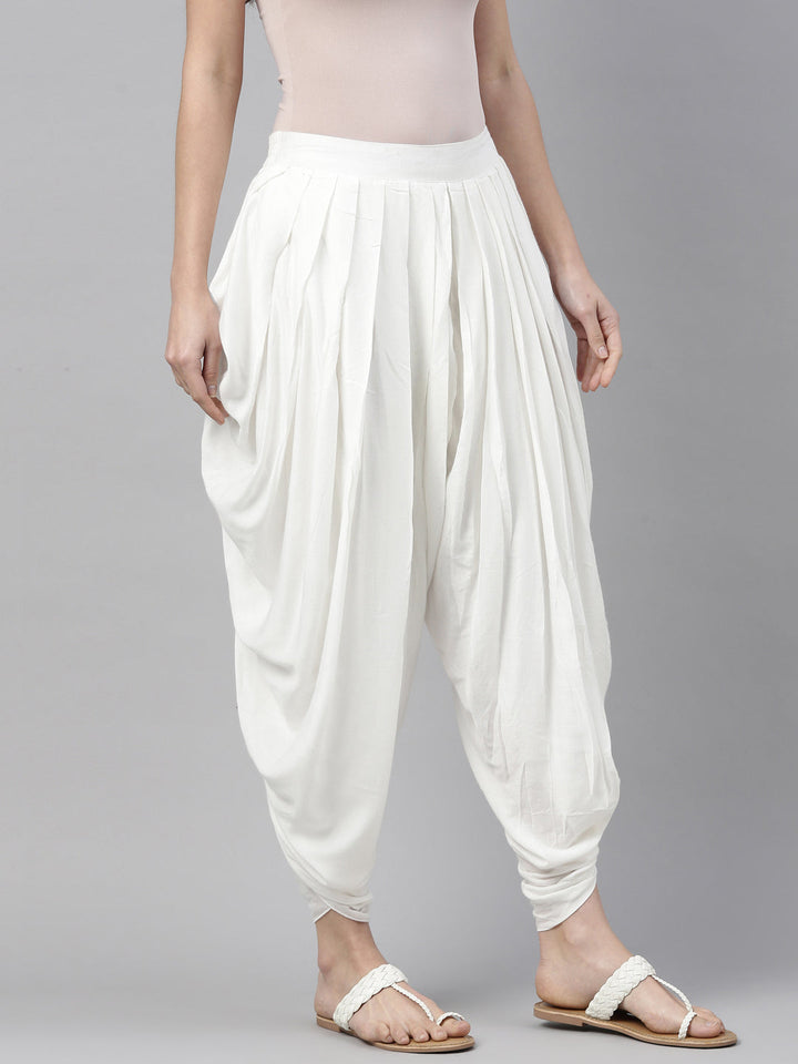 Neerus White cotton solid dhoti bottom - detail view 1