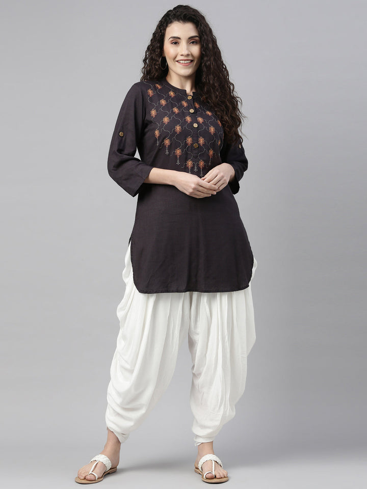 Neerus White cotton solid dhoti bottom - front view