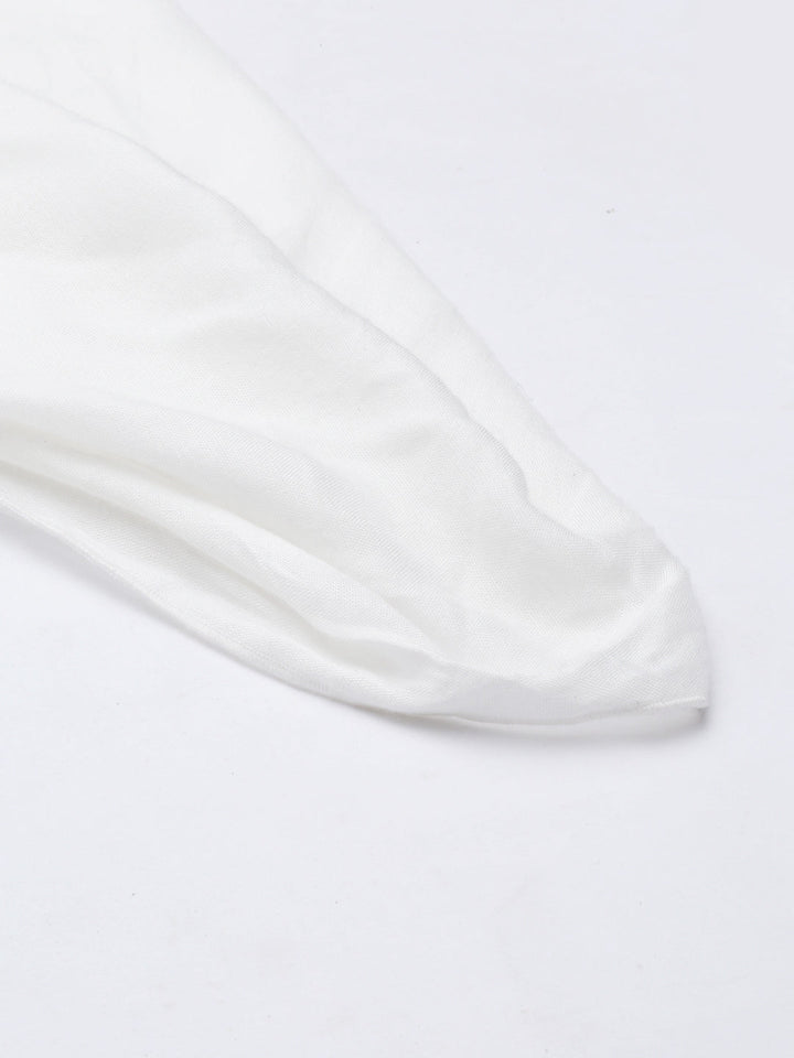 Neerus White cotton solid dhoti bottom - detail view 4