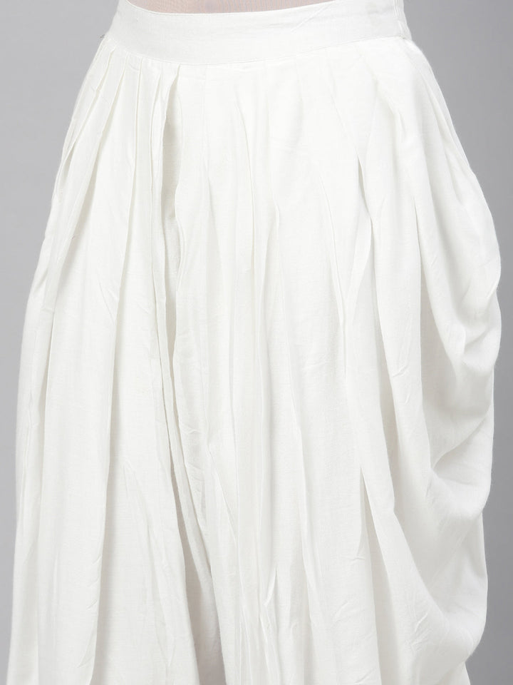 Neerus White cotton solid dhoti bottom - detail view 5