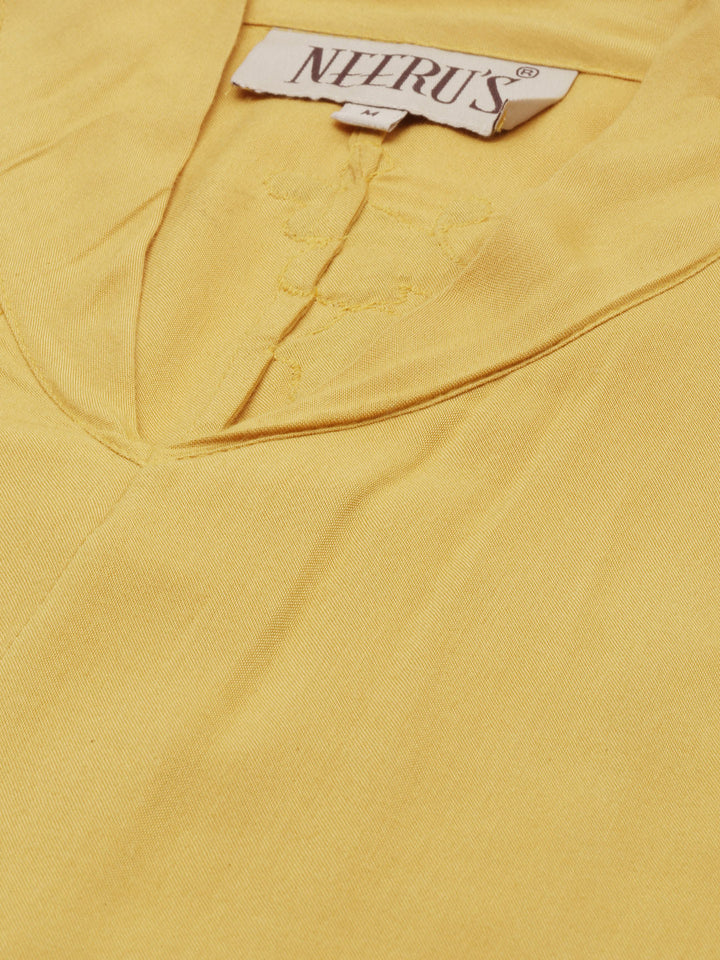 Neerus Yellow embroidered high-low kurta - detail view 1