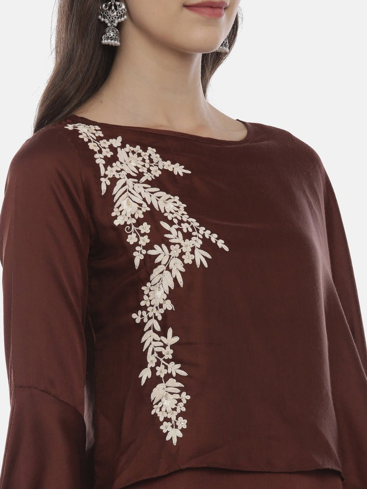 Neerus Brown embroidered A-line kurti - side view