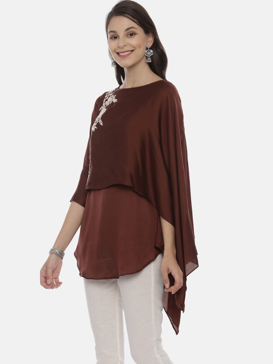 Neerus Brown embroidered A-line kurti - detail view 1