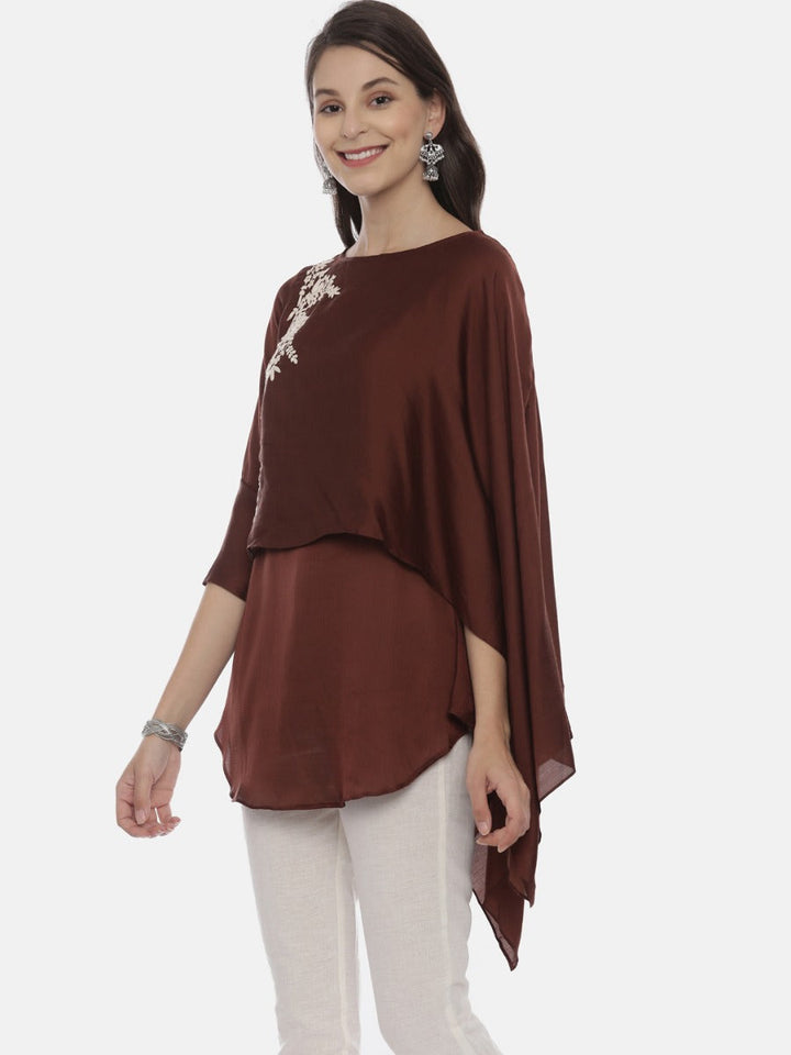 Neerus Brown embroidered A-line kurti - detail view 1