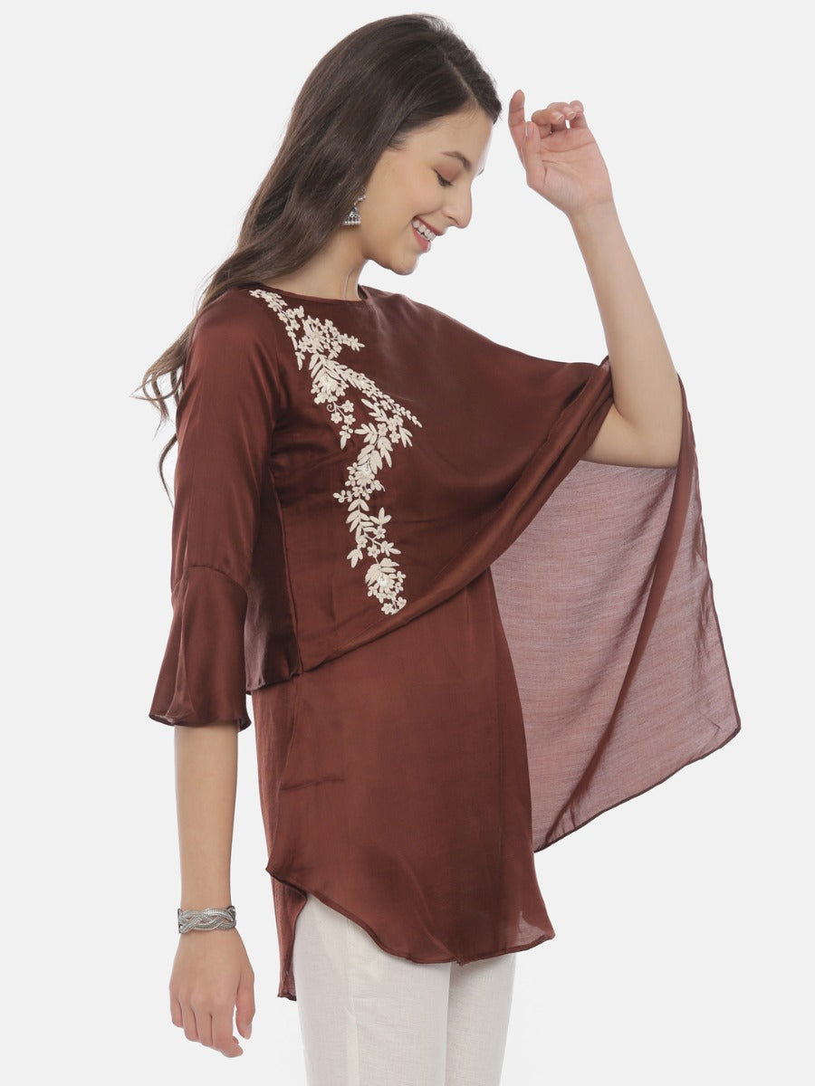 Neerus Brown embroidered A-line kurti - detail view 2