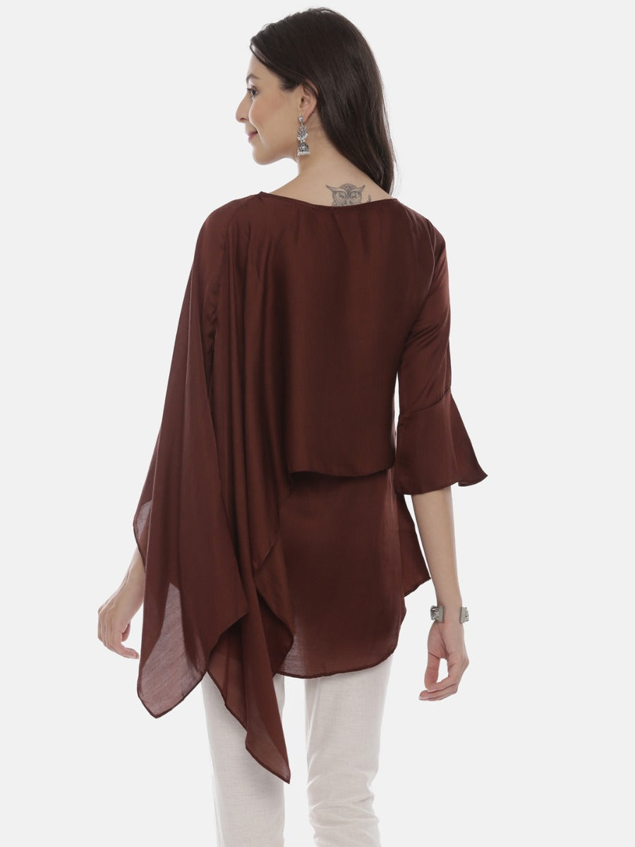 Neerus Brown embroidered A-line kurti - detail view 3