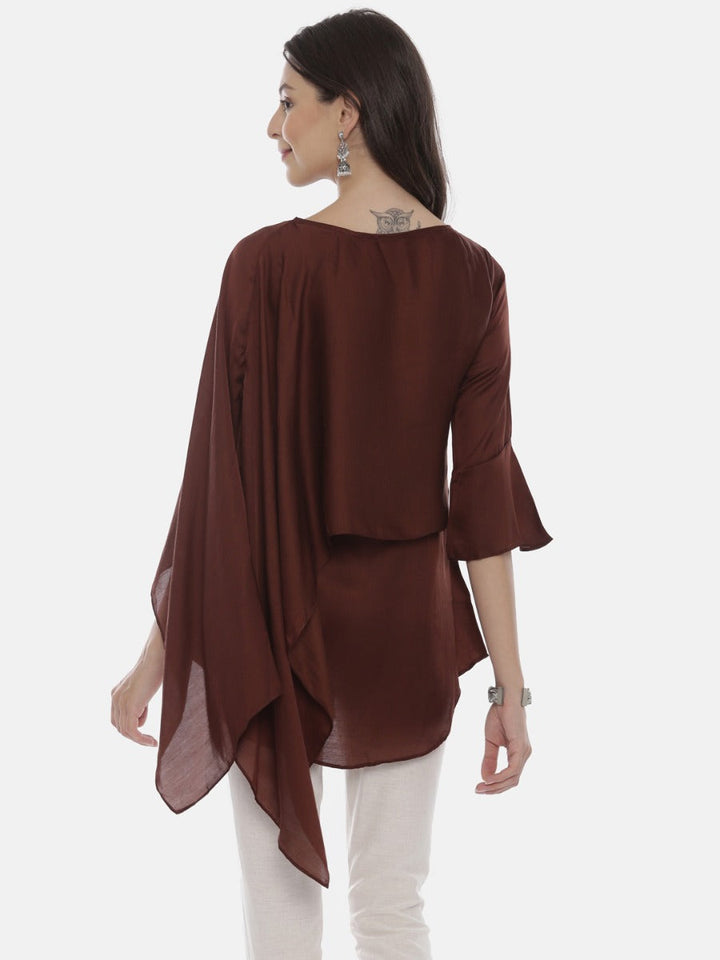 Neerus Brown embroidered A-line kurti - detail view 3
