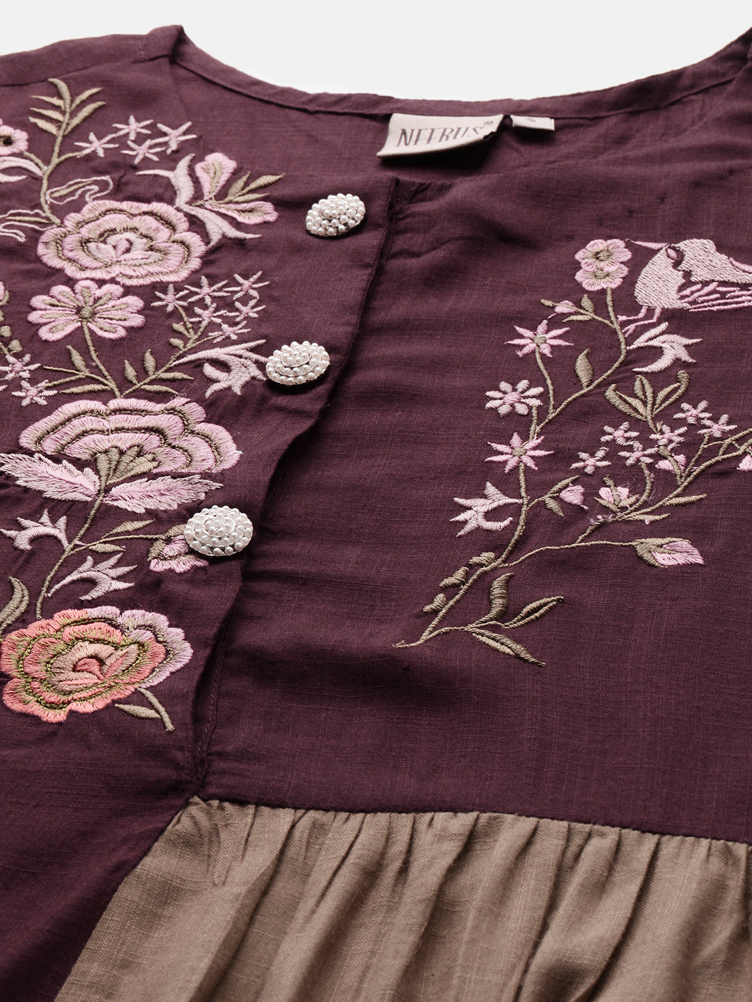 Neerus Maroon viscose rayon colourblocked straight kurti - back view