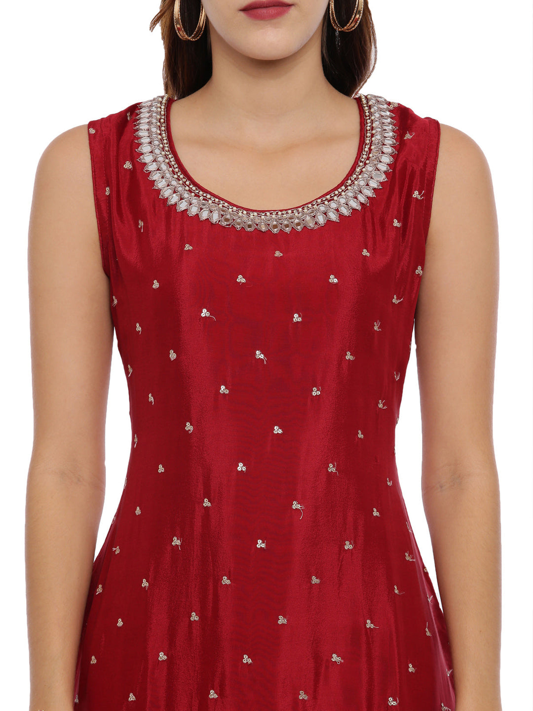 Neerus Maroon Georgette Embellished Suit Set - back view