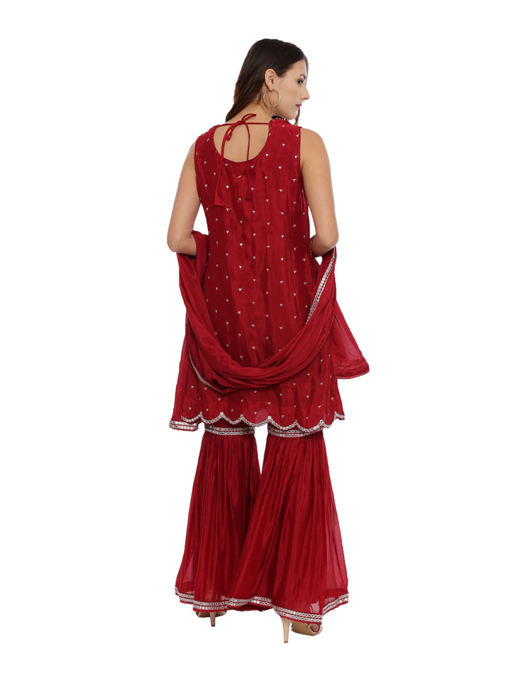 Neerus Maroon Georgette Embellished Suit Set - detail view 1