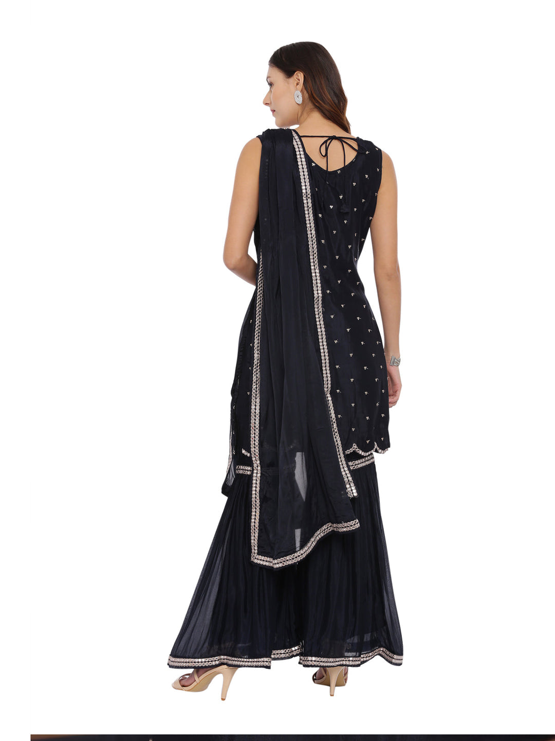Neerus Blue embellished sharara set kurta dupatta - detail view 1