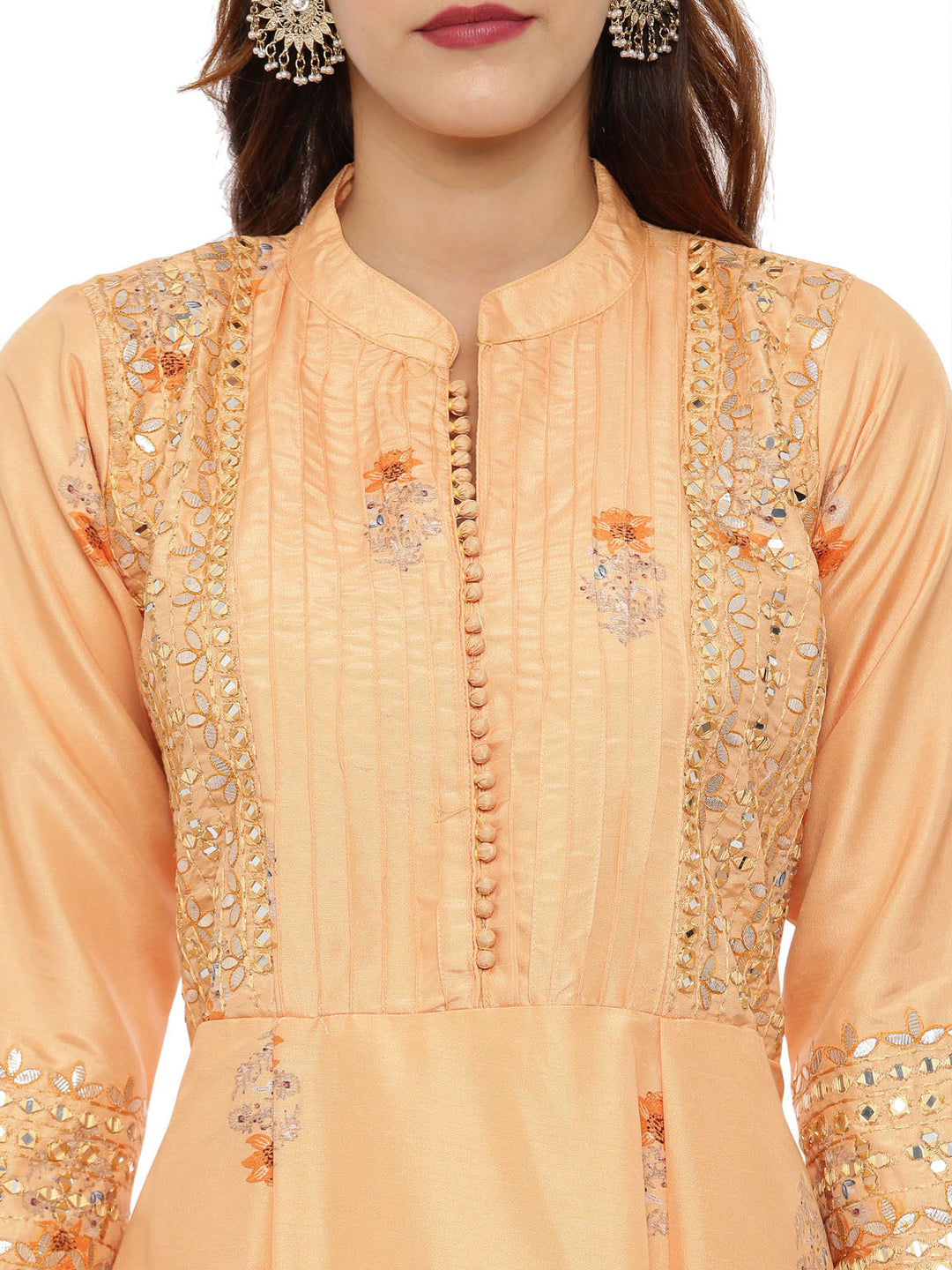 Neerus Orange georgette embellished anarkali suit set - back view