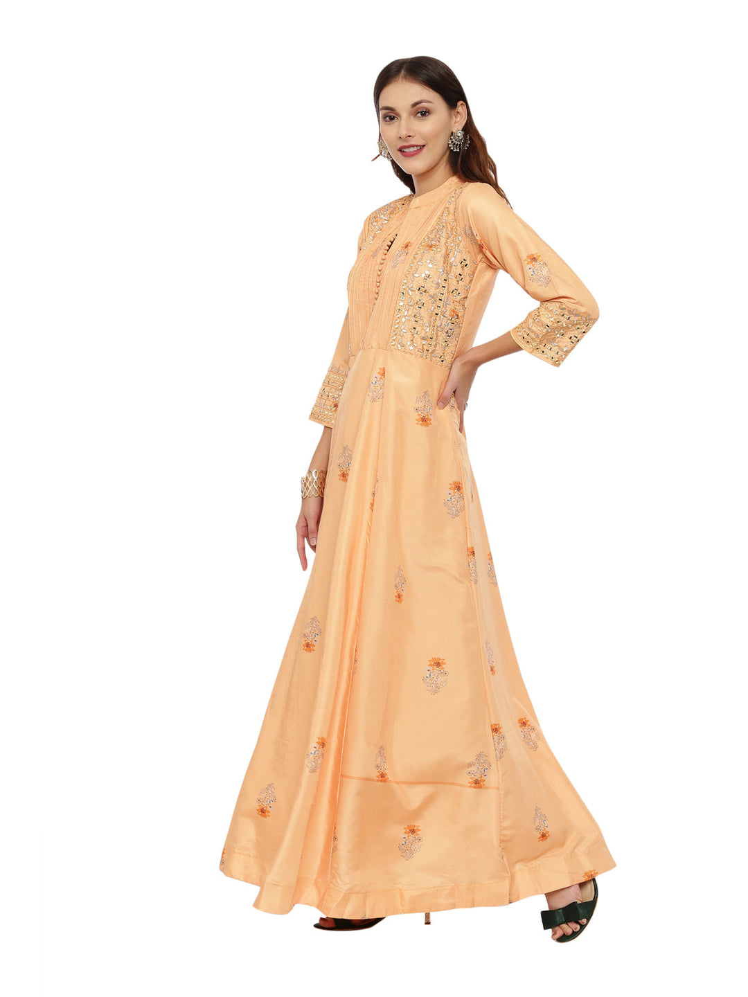 Neerus Orange georgette embellished anarkali suit set - detail view 2