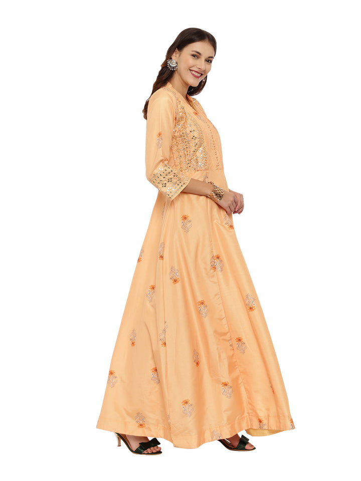Neerus Orange georgette embellished anarkali suit set - side view