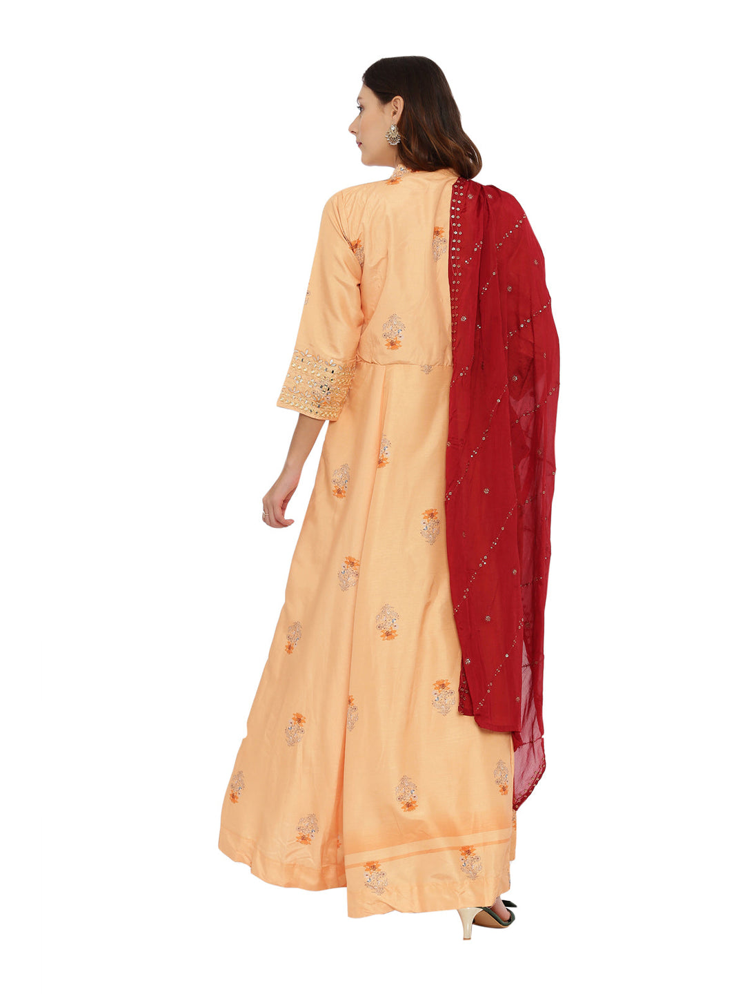 Neerus Orange georgette embellished anarkali suit set - detail view 1