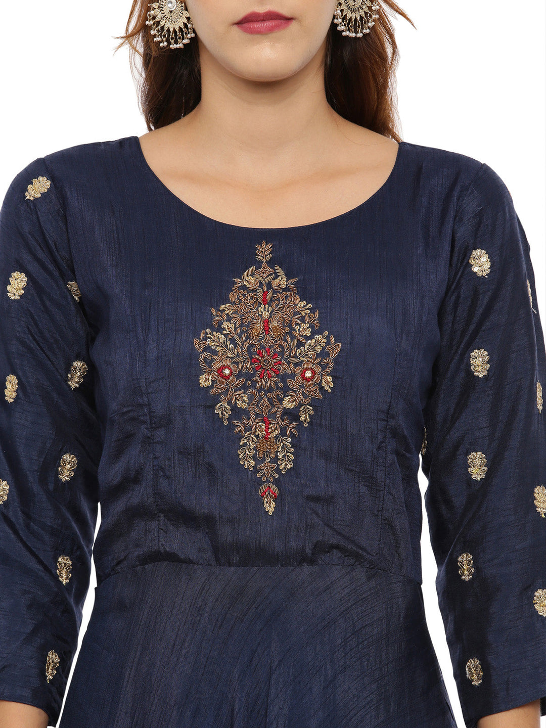 Neerus Blue embroidered anarkali kurta set - back view