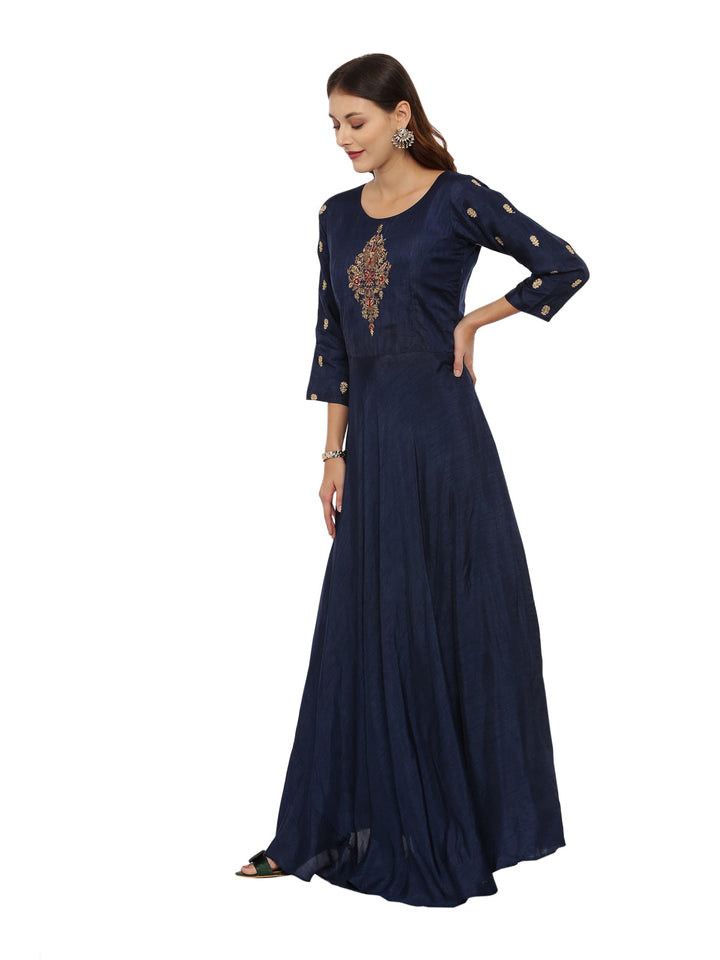 Neerus Blue embroidered anarkali kurta set - detail view 2