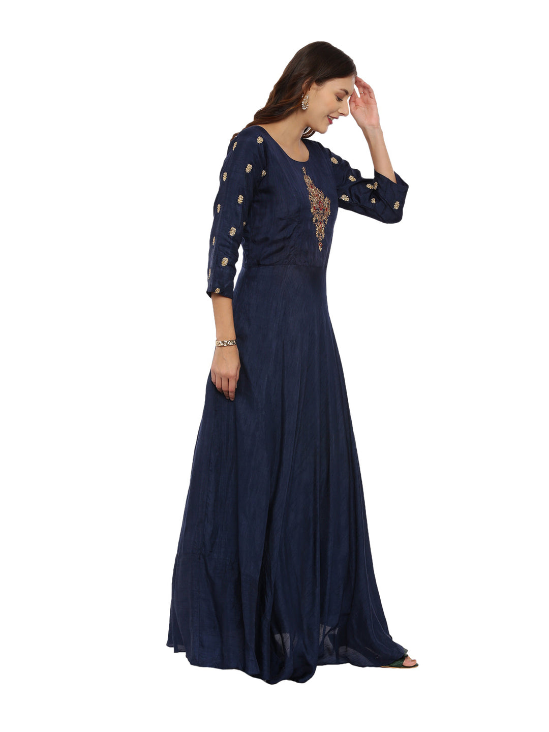 Neerus Blue embroidered anarkali kurta set - side view