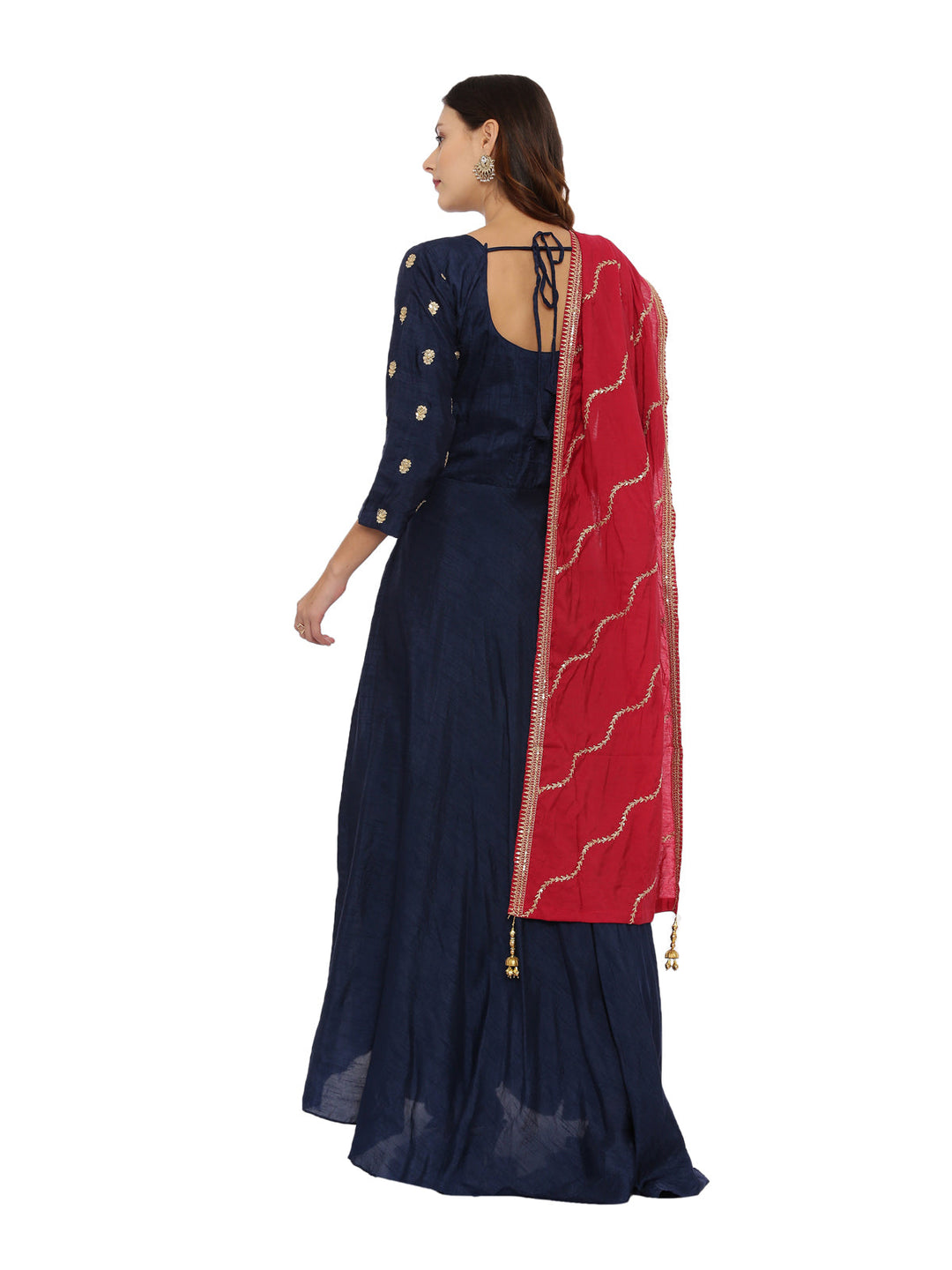 Neerus Blue embroidered anarkali kurta set - detail view 1