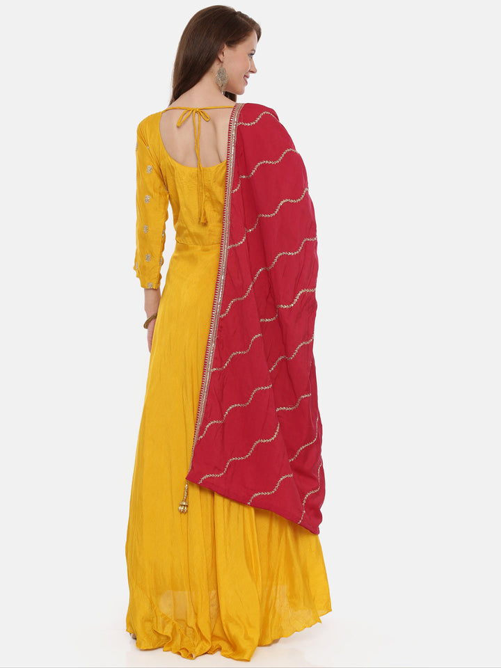 Neerus Yellow embroidered anarkali kurta set - side view