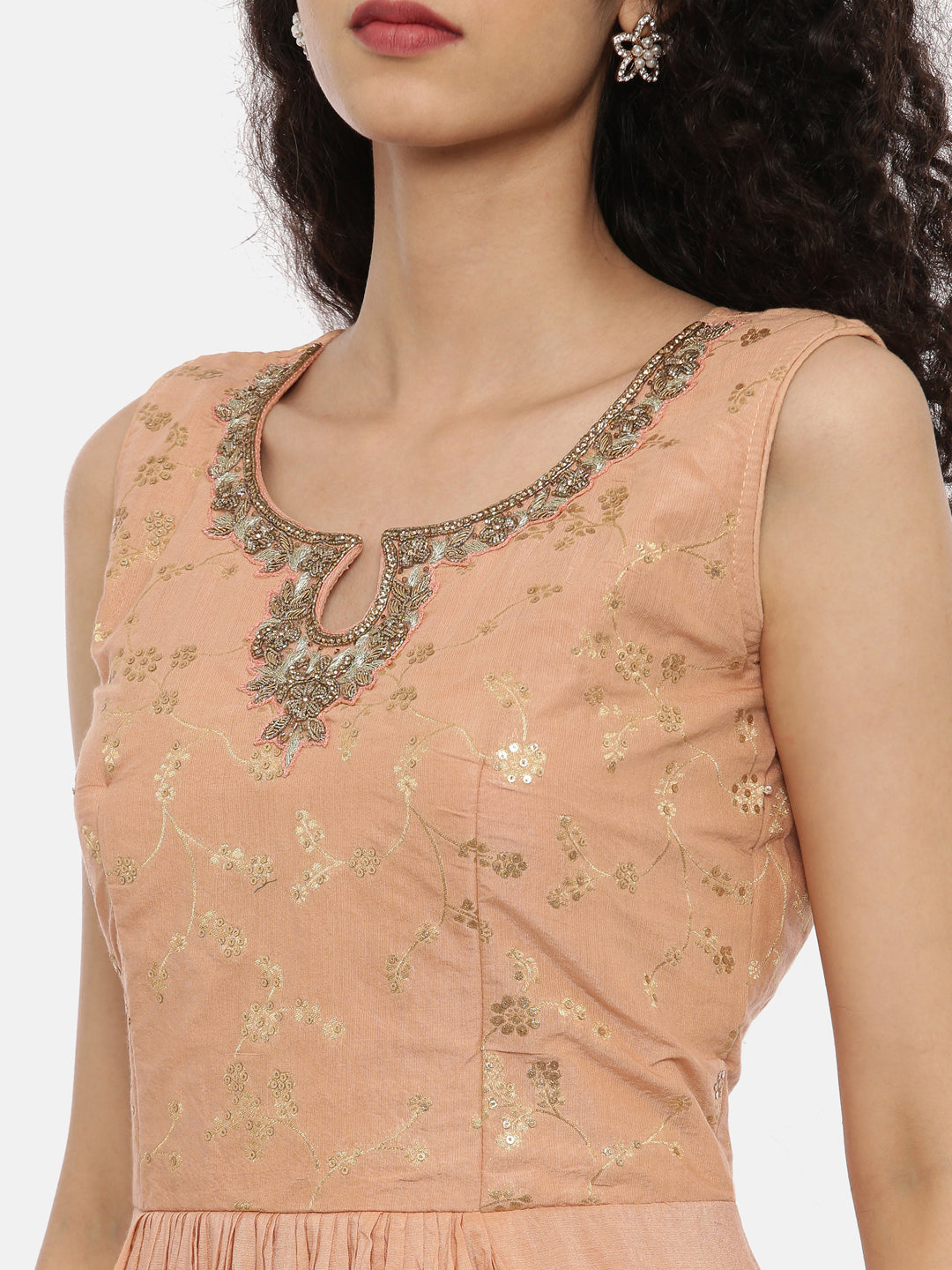 Neerus Orange embroidered anarkali kurta set - detail view 2