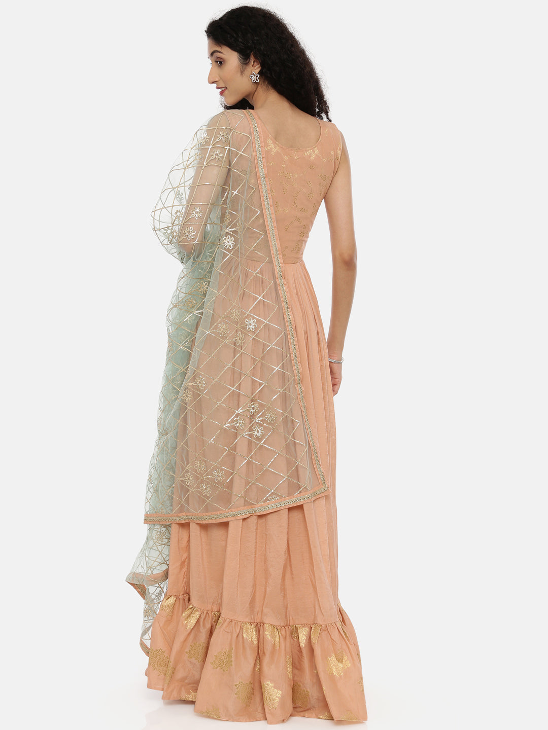 Neerus Orange embroidered anarkali kurta set - detail view 1
