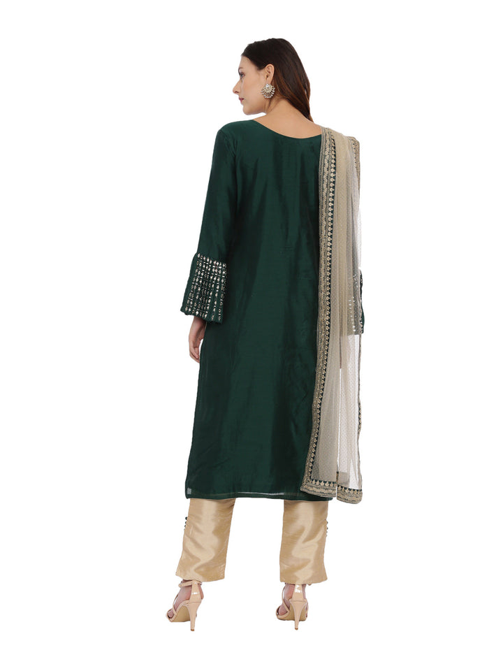 Neerus Green jacquard woven kurta set - detail view 1