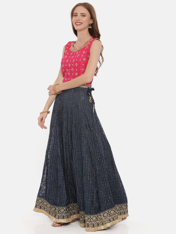 Neerus Multi georgette embellished lehenga set - side view