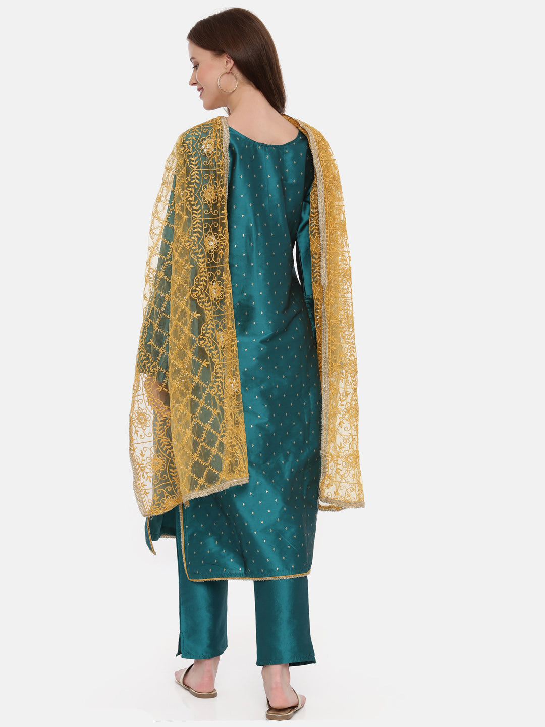 Neerus Green cotton woven kurta set - detail view 1
