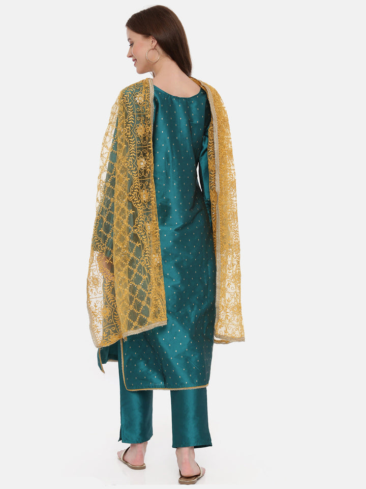 Neerus Green cotton woven kurta set - detail view 1