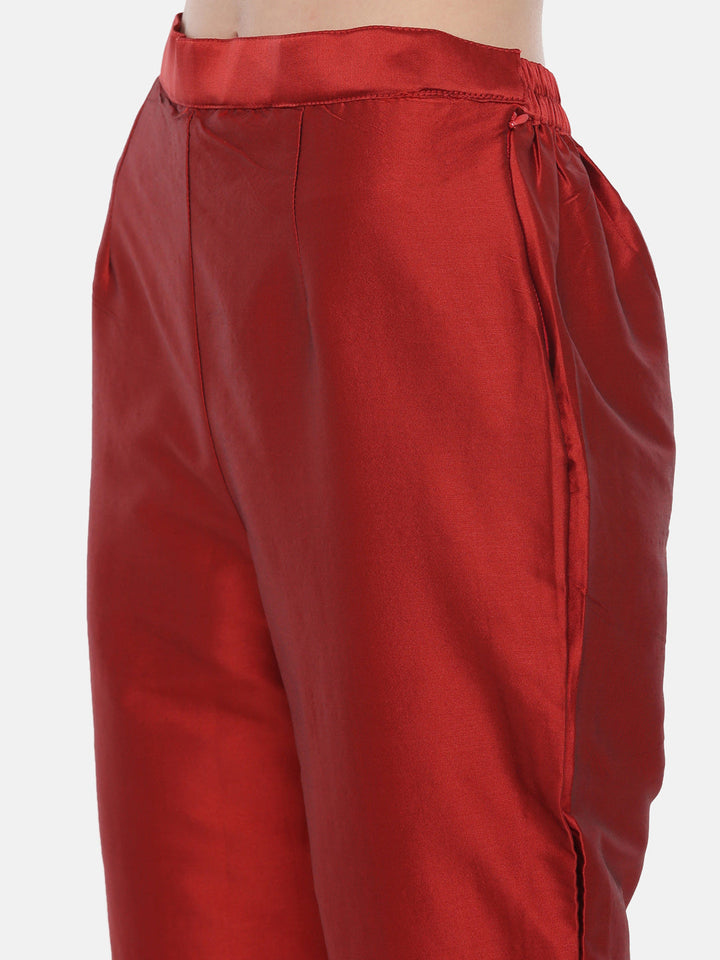 Neerus Red cotton woven kurta set - detail view 1