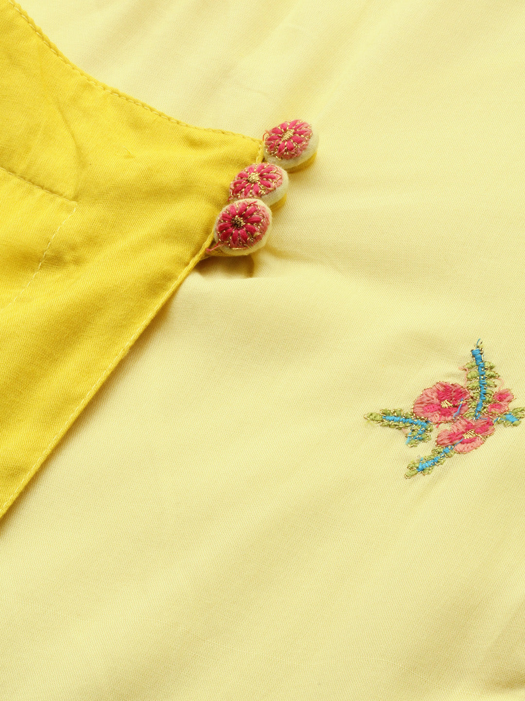 Neerus Yellow viscose rayon embroidered angrakha kurti - back view