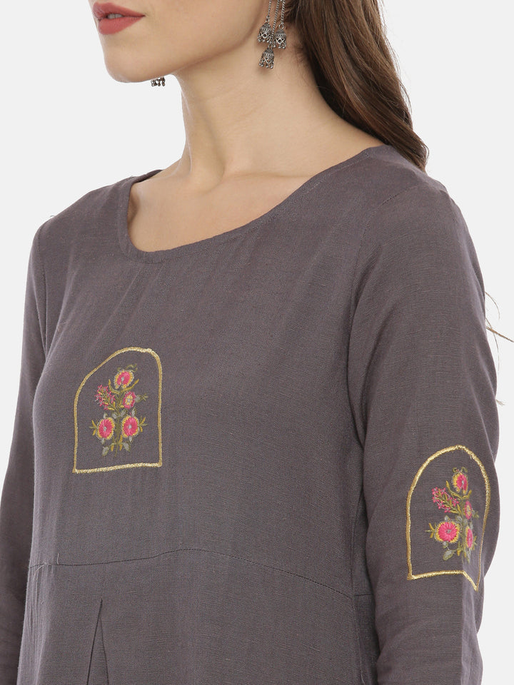 Neerus Grey rayon solid kurti tunic - back view
